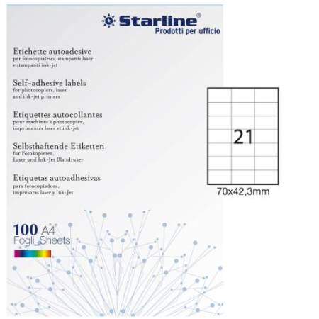 Etichette adesive - in carta - permanenti - 70 x 42,3 mm - 21 et/fg - 100 fogli - bianco - Starline