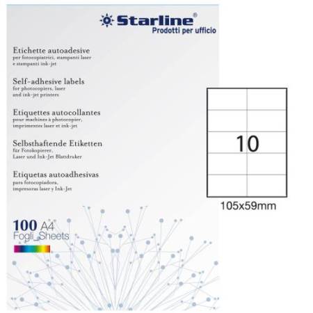 Etichette adesive - in carta - permanenti - 105 x 59 mm - 10 et/fg - 100 fogli - bianco - Starline