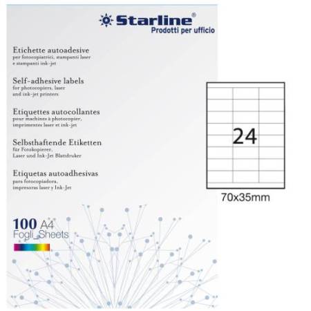 Etichette adesive - in carta - permanenti - 70 x 35 mm - 24 et/fg - 100 fogli - bianco - Starline