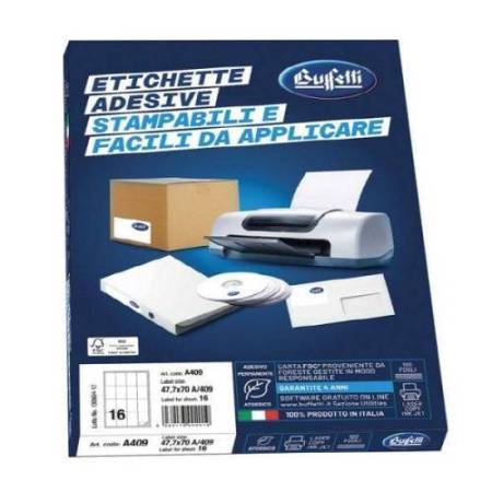 Etichette multifunzione - conf. 100 fogli - f.to 105x74 mm - angoli vivi senza margine - n. etichette per foglio 8