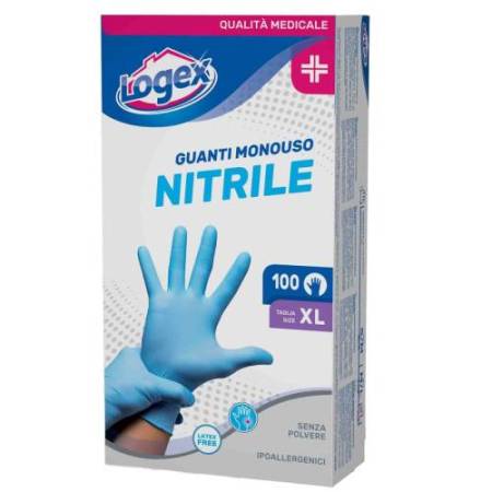 Guanti in nitrile non talcato - per uso medicale - taglia XL - azzurro - Logex Professional - scatola 100 pezzi