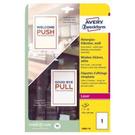 Etichette adesive per finestre - in carta - con pellicola - laser - rimovibili - 210 x 297 mm - 1et/fg - 10 fogli - bianco - Ave