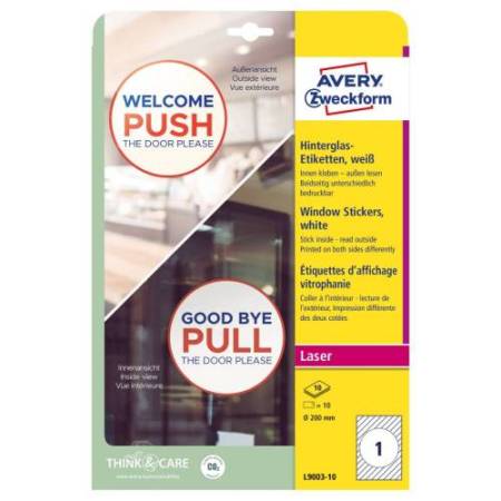 Etichette adesive per finestre - in carta - con pellicola - laser - rimovibili - diametro 200 mm - 1et/fg - 10 fogli - bianco - 