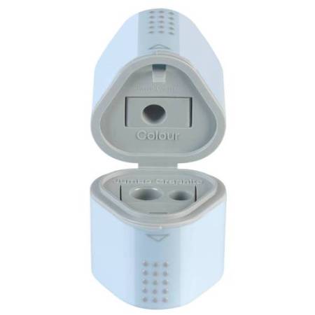 Temperamatite Grip 2001 con contenitore - 3 fori - sky blue - con doppio serbatoio - Faber-Castell