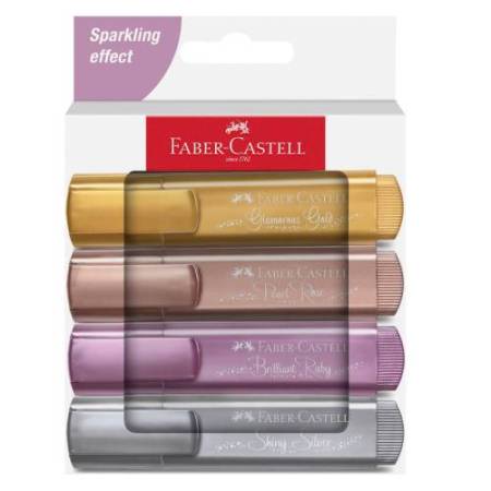 Evidenziatore Textliner 46 - punta a scalpello - tratto 1,0-3,0-5,0 mm - colori assortiti metallic - Faber-Castell - astuccio 4 