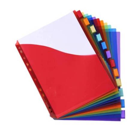 Divisori neutri a 12 tacche - PP - A4 maxi - con portaetichetta - colori assortiti - Exacompta