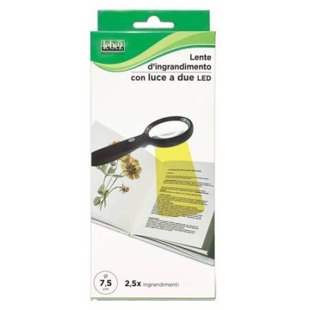 Lente di ingrandimento 1137 - diametro 7,5 cm - con led - nero - Lebez