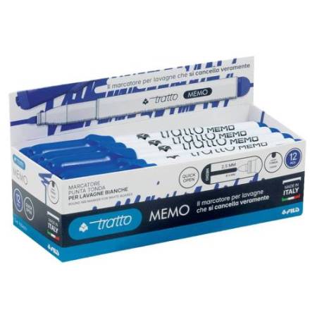 Pennarello Tratto Memo - a secco - per lavagne cancellabili - punta conica - tratto 2,5 mm - blu - Tratto