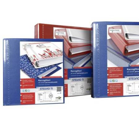 Raccoglitore personalizzabile Stelvio TI - 4 anelli a D 40 mm - dorso 5,5, cm - 22x30 cm - rosso - Sei Rota