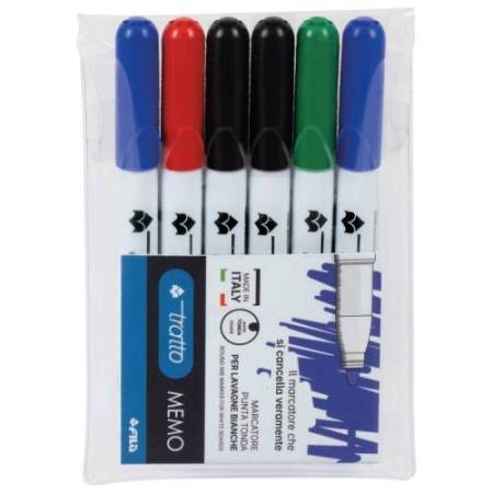 Pennarello a secco Tratto Memo per lavagne cancellabili  - punta conica - tratto 2,5mm - astuccio 6 colori - Tratto