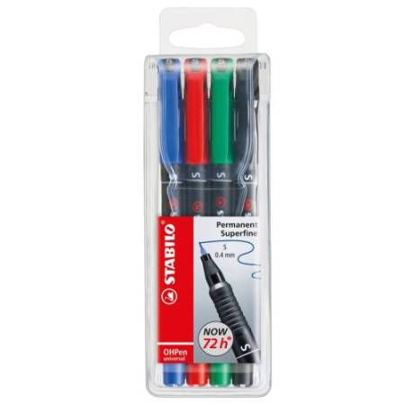 Pennarelli OHPen 841 universal permanente  - punta superfine 0,4mm - astuccio  4 colori - Stabilo
