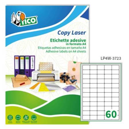 Etichette adesive LP4W - in carta - angoli arrotondati - permanenti - 37,5 x 23,5 mm - 60 et/fg - 100 fogli - bianco - Tico