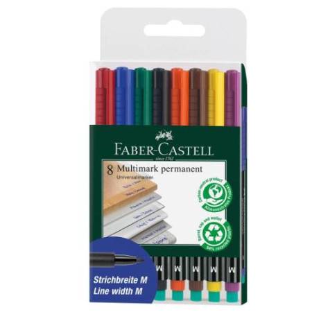 Pennarello Multimark universale permanente con gomma - punta media 1,0mm - astuccio 8 colori - Faber-Castell
