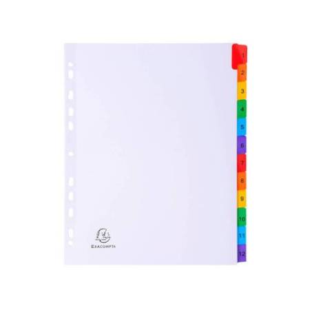 Separatore numerico 1/12 - cartoncino bianco 160 gr - tasti colorati - A4 maxi - Exacompta