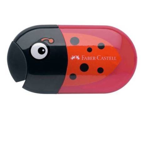 Temperamatite Animals con contenitore - 2 fori - con serbatoio e gomma assortiti - Faber-Castell