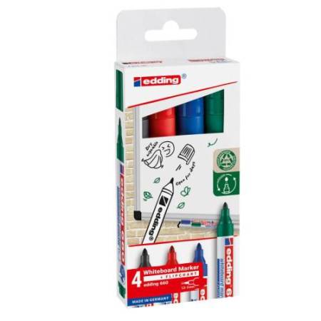 Marcatore per lavagne bianche 660 - punta conica - da 1,5 a 3 mm - Edding - astuccio 4 pezzi