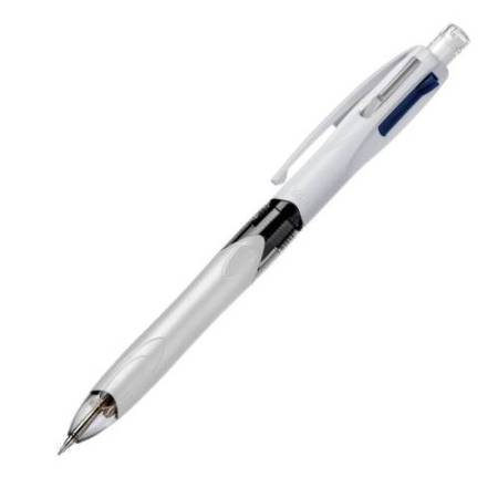 Penna a sfera a scatto multifunzione 4 Colors -  con portamine ricaricabile con mine HB da 0,7mm - nero, blu, rosso - fusto grig