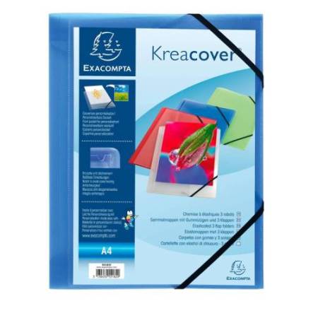 Cartella personalizzabile Kreacover - con elastico - PP - 24x32 cm - blu trasparente - Exacompta