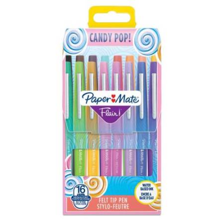 Pennarello Flair Nylon - punta feltro - 1,10mm - colori assortiti Candy Pop - Papermate - conf.16 pezzi