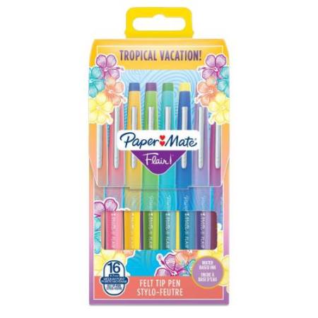 Pennarello Flair Nylon - punta feltro - 1,10mm - colori assortiti Tropical - Papermate - conf. 16 pezzi