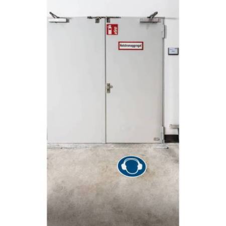 Pittogramma adesivo - da terra - "Indossare protezione auricolare" - diametro 43 cm - Durable
