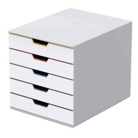 Cassettiera 5 cassetti colorati - bianco ghiaccio - cassetti 5 cm - Durable