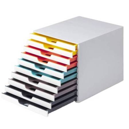 Cassettiera 10 cassetti colorati varicolor - bianco ghiaccio - 2,5cm - Durable