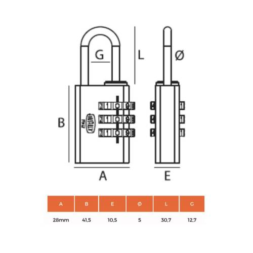 Lucchetto con combinazione - 30 mm -...