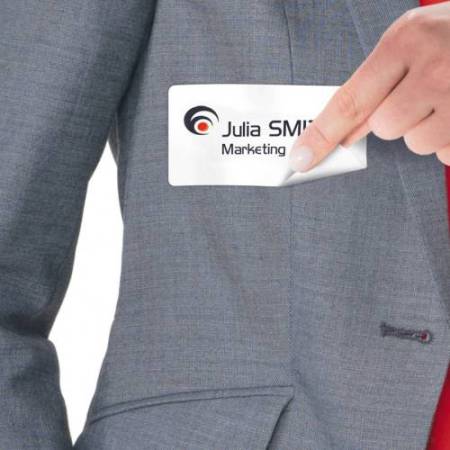 Etichette badge - in seta acetata - laser - rimovibili - 80 x 50 mm - 10 et/fg - 20 fogli - bianco - Avery