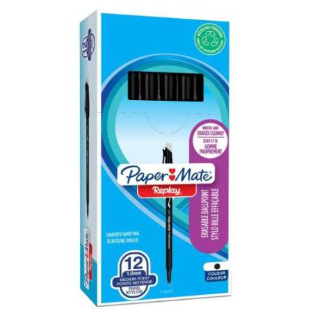 Penna a sfera con cappuccio Replay - cancellabile - punta 1 mm - nero - Papermate