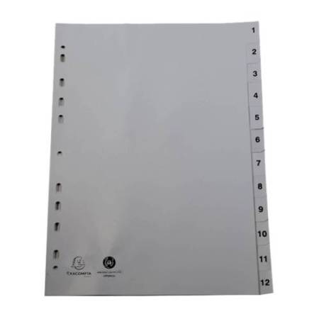 Intercalare numerico - PPL riciclato - A4 - 12 tasti - grigio - Exacompta