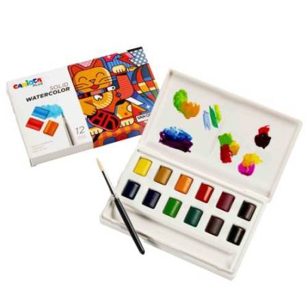 Pastiglia acquerello - ø 18 mm x 10 mm - colori assortiti - Carioca Plus - conf. 12 pezzi