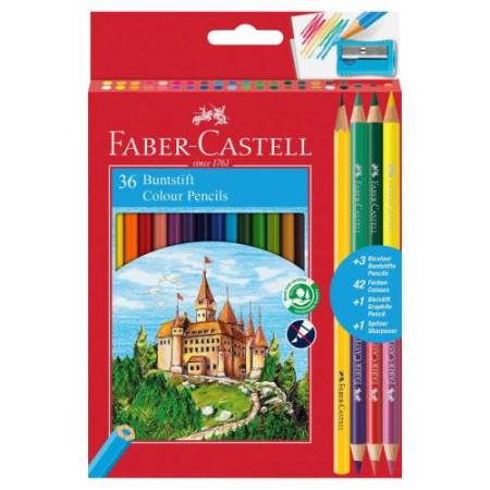 Matita colorata eco Il Castello + 3 bicolor + 1 grafite - colori assortiti - Faber-Castell - astuccio 36 pezzi