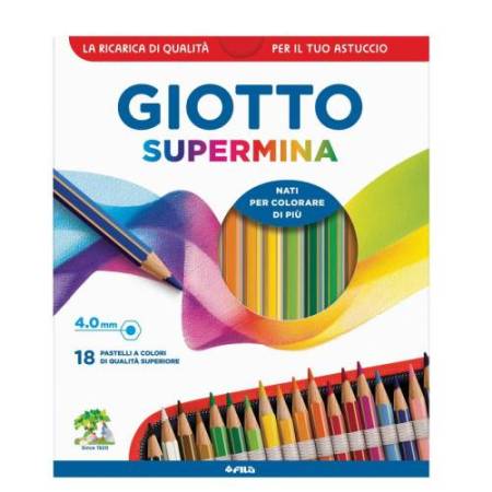 Pastello Supermina - mina 3,8 mm - con 2 matite HB / 2B - Giotto - astuccio 18 + 2 pezzi