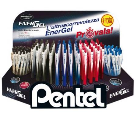 Roller Energel Slim - punta 0,7 mm - 3 colori assortiti (blu/nero/rosso - Pentel - expo 120 pezzi
