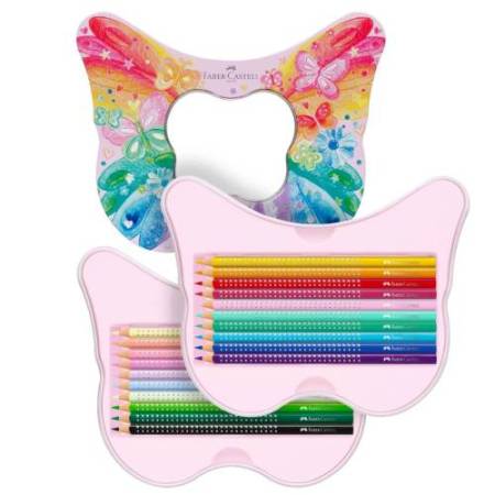 Astuccio Farfalla matite colorate Sparkle - colori assortiti - Faber-Castell - conf. 20 pezzi
