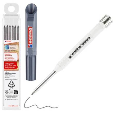 Matita da costruzione per fori profondi 8880-8881 – grafite – 2,8 mm – incluso set 6 mine – Edding