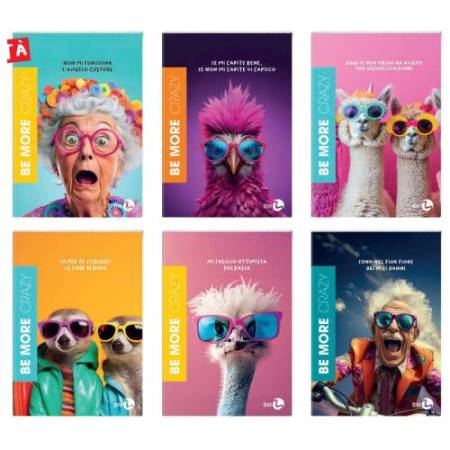 Maxiquaderno Be More Crazy - A4 - 1 rigo c/margine - alta fogliazione - 48+2 fogli - 100 gr - BM