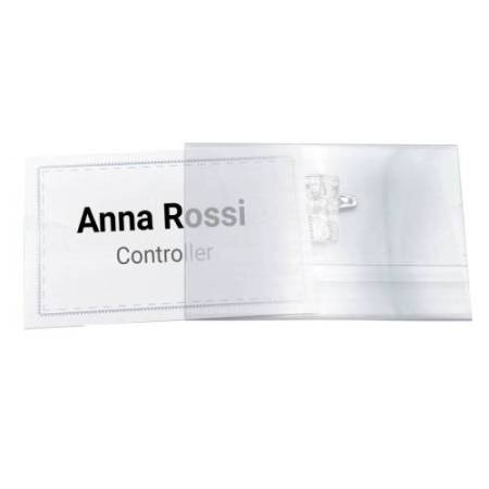 Portabadge con clip e spilla - 9 x 5,5 cm - Lebez - conf. 50 pezzi