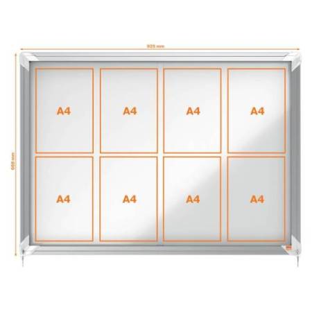 Bacheca per interni - fondo in metallo - 8 fogli A4 - ante scorrevoli - Nobo