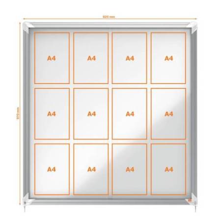 Bacheca per interni - fondo in metallo - 12 fogli A4 - ante scorrevoli - Nobo