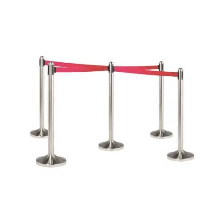 Colonnina segnapercorso cromata - altezza 100 cm - nastro retrattile rosso da 210 cm - Securit