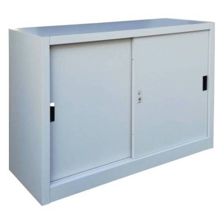 Armadio basso in metallo ad ante scorrevoli - 1 vano e 1 ripiano regolabile - 120x45x90 cm - grigio - Bertesi