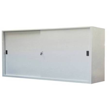 Armadio basso in metallo ad ante scorrevoli - 2 vani e 2 ripiani regolabili - 180x45x90 cm - grigio - Bertesi