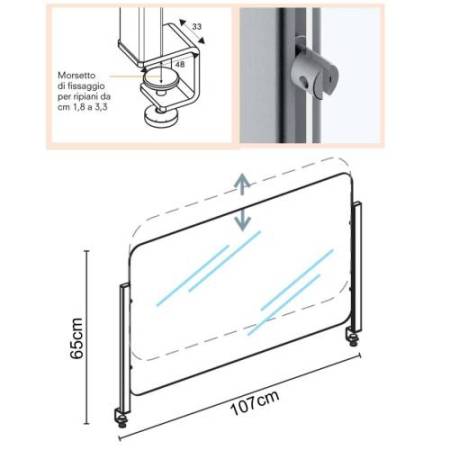 Schermo protettivo Slim - da scrivania - con morsetto in alluminio - 65 x 107 cm - Studio T