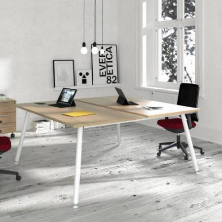 Scrivania Skinny Metal a 2 postazioni contrapp. - 160 x 166 cm - bianco / rovere