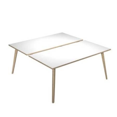 Scrivania Woody a 2 postazioni contrap. - 140 x 166 cm - rovere / bianco