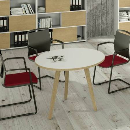 Tavolo riunione tondo Woody - diametro 100 cm - rovere / bianco