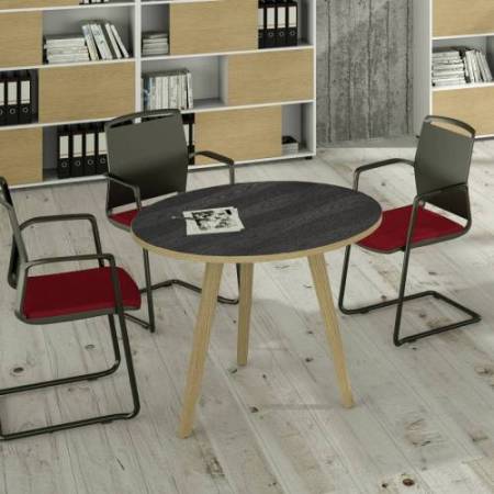Tavolo riunione tondo Woody - diametro 100 cm - rovere / nero venato