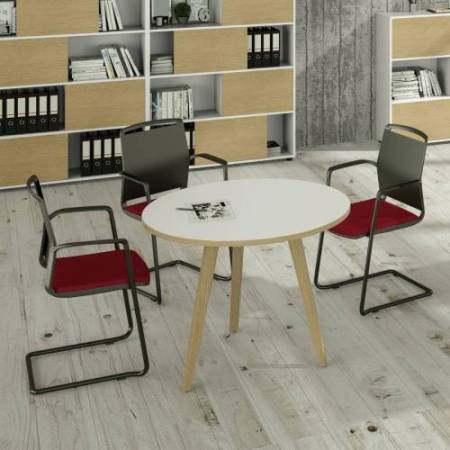 Tavolo rotondo alto Woody - diametro 80 cm - H 105 cm - rovere/bianco
